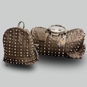 Tracey Lynn Studded Carry-On Bag & Backpack Set | Brown | Excellent